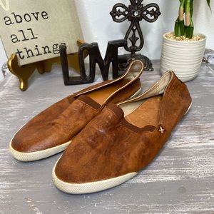 FRYE Melanie Cognac brown leather slip on sneakers Size 9M